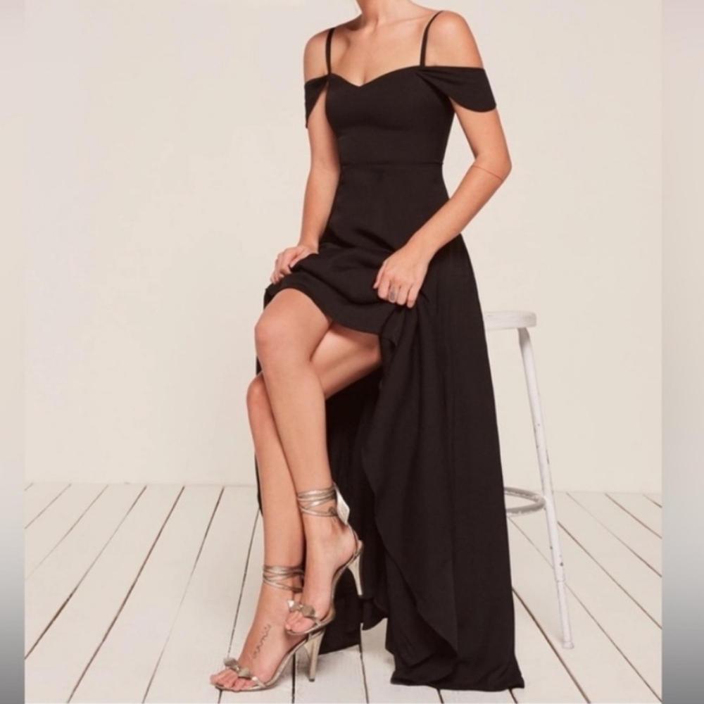 Reformation Poppy Elegant Black Off-Shoulder Evening Wedding Cocktail Dress Sz 4